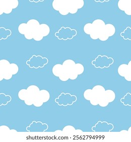 Seamless pattern with clouds on a blue background