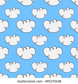 seamless pattern with clouds on a blue background. clouds drawn by hand