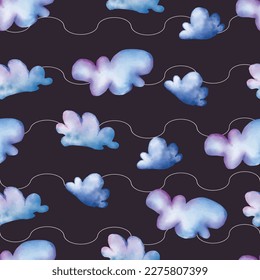 Seamless pattern with clouds on a dark background.