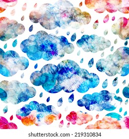 Seamless pattern with clouds, rain, autumn.  Abstract grunge background. Vector, EPS 10 