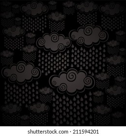 Seamless pattern with clouds and rain. Vector Illustration 