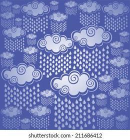 Seamless pattern with clouds and rain. Vector Illustration 