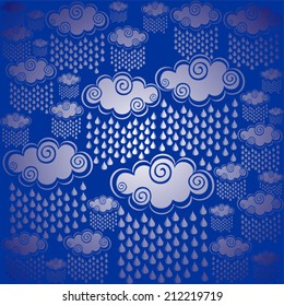 Seamless pattern with clouds and rain. Vector Illustration 