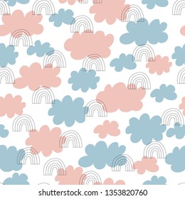 Seamless pattern with clouds and rainbow