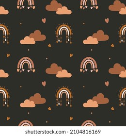 Seamless pattern with clouds, rainbow and hearts. Background for wrapping paper, greeting cards and seasonal designs. Happy Valentine's day.