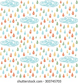 Seamless pattern clouds and raindrops.