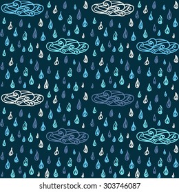 Seamless pattern clouds and raindrops.