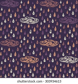 Seamless pattern clouds and raindrops.