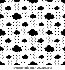 Seamless pattern with clouds and raindrops. Cute and childish design for fabric, textile, wallpaper, bedding, swaddles or gender-neutral apparel.