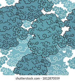 Patrón sin foco con nubes y cielo. Estilo japonés tradicional. Ilustración vectorial de material.