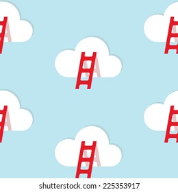 Seamless pattern - clouds with stairs over blue sky