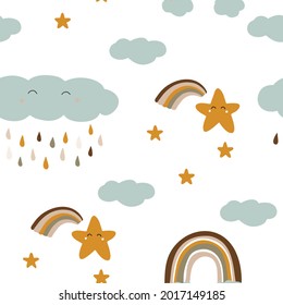 seamless pattern of clouds and stars. Baby vector illustration.