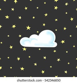 Seamless pattern with clouds and stars. Children's pattern. Vector Illustration.