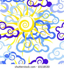 Seamless pattern with clouds and sun