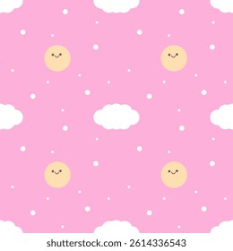 seamless pattern with clouds and sun on pink background 