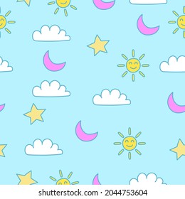 Seamless pattern of clouds and sun  vector suitable for baby background 