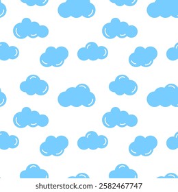 Seamless pattern with clouds.Blue cloud repeat pattern isolated on white background.Vector graphic illustration.