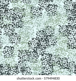 Seamless pattern. Clouts with stars. Random order. Spotted chaos. Fashion camouflage. Pyatikonchny stars. Grunge image.