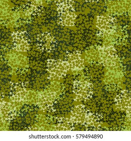 Seamless pattern. Clouts with stars. Random order. Spotted chaos. Fashion camouflage. Pyatikonchny stars. Grunge image.