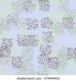 Seamless pattern. Clouts with stars. Random order. Spotted chaos. Fashion camouflage. Pyatikonchny stars. Grunge image.