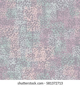 Seamless pattern. Clouts with stars. Random order. Spotted chaos. Fashion camouflage.  Grunge image.