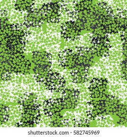 Seamless pattern. Clouts with stars. Random order. Spotted chaos. Fashion camouflage. Grunge image.