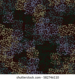 Seamless pattern. Clouts with stars. Random order. Spotted chaos. Fashion camouflage. Grunge image.