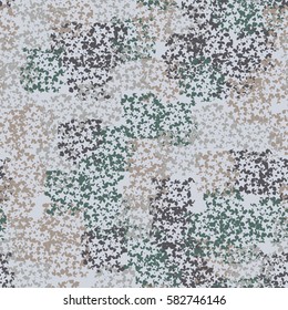 Seamless pattern. Clouts with stars. Random order. Spotted chaos. Fashion camouflage. Grunge image.