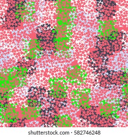 Seamless pattern. Clouts with stars. Random order. Spotted chaos. Fashion camouflage. Grunge image.