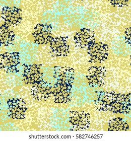 Seamless pattern. Clouts with stars. Random order. Spotted chaos. Fashion camouflage. Grunge image.