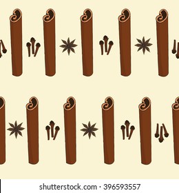 Seamless pattern with clove, cinnamon and anise. Pattern with spice for Christmas holiday decoration. Pattern for decoration gift paper, invitation, cards