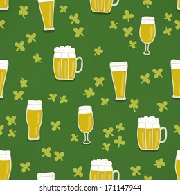 Seamless pattern with clover and beer for St. Patrick's Day