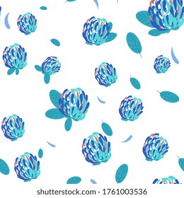 seamless pattern with clover flowers. Floral background with bright wildflowers. Hand drawing. Design for packaging, fabric, wrappers.