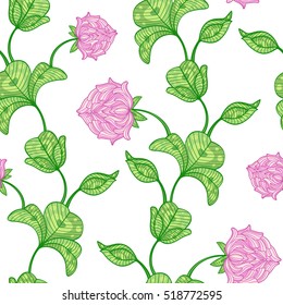 Seamless pattern with clover flowers and leaves, vector background for fabric or wrap paper