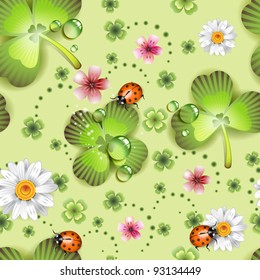 Seamless pattern with clover and flowers for St. Patrick's Day