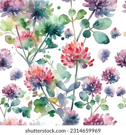 Seamless pattern of clover flowers. Watercolor background. Vector illustration. pattern for St. Patrick's Day.