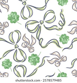 Seamless pattern of Clover leaf and ribbons for textile, wallpaper and so on. You can change ribbon and background color from the EPS file.