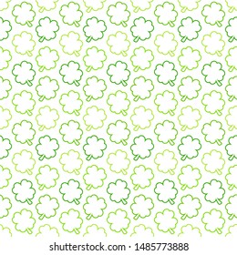 Seamless Pattern Clover Leafs Outline Green And White