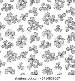 Seamless pattern with clover leaves. Black and white vector background.