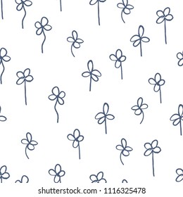 Seamless pattern of clover leaves drawn by hand on white background. Figure for textiles. Repeating texture.