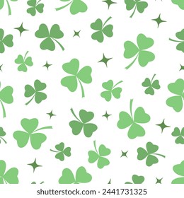 Seamless pattern with clover leaves on white background