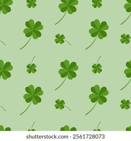 Seamless pattern with clover leaves on a green background