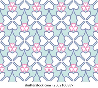 Seamless Pattern With Clover Leaves. Repeatable Design Vector Graphic Great To Use For Wrapping Paper Or Textile Prints.