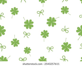 Seamless pattern with clover leaves and ribbon bows on white background vector.