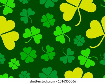 Seamless pattern with clover leaves. St. Patrick's Day background with shamrock. Vector illustration