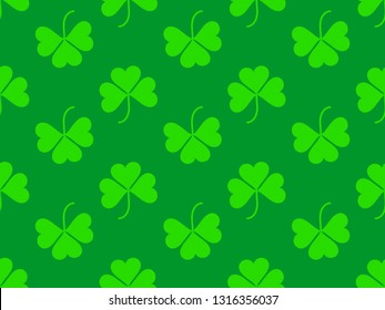 Seamless pattern with clover leaves. St. Patrick's Day background with shamrock. Vector illustration