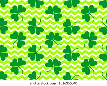 Seamless pattern with clover leaves. St. Patrick's Day background with shamrock. Vector illustration