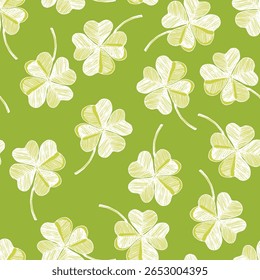 Seamless pattern with clover leaves. . Vector hand drawn illustration. St Patrick's day decorative background. Modern floral compositions. Fashion vector illustration for wallpaper, fabric, textile.
