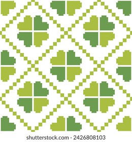 Nahtlose Muster Kleeblätter.Lucky magische Pflanze. Hintergrund für St.Patrick's Day.Cute grüne Shamrock vier Blatt. Irish Celtic Folk.Pixel Stickerei, ethnisch, Kreuzstich Stil Vektor-Illustration.