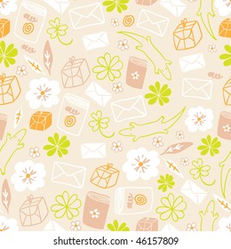 seamless pattern with clover, lizards and envelopes